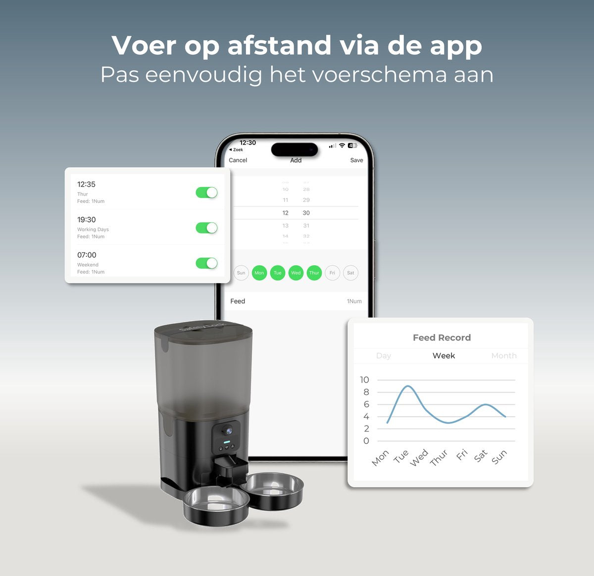 CatElite® - Automatische Voerbak Kat Dubbel - Dual WiFi 5GHz & 2.4GHz - HD Camera & Audio - Night Vision - Voerautomaat met Smart App - 7L Voerdispenser RVS - Zwart - Incl. E-book