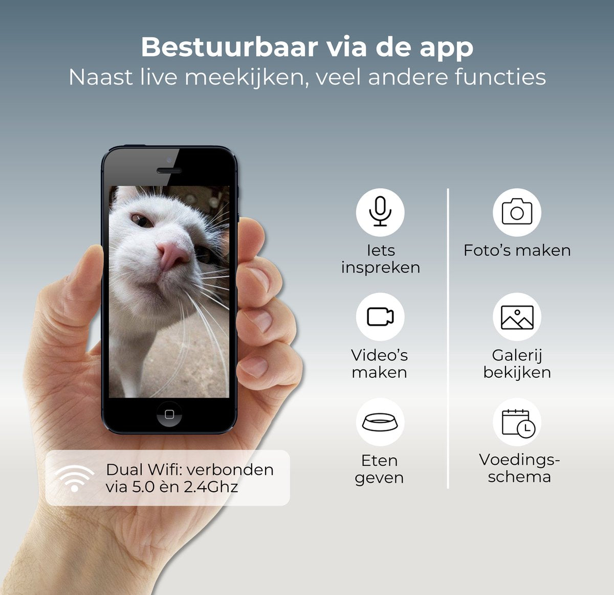 CatElite® - Automatische Voerbak Kat Dubbel - Dual WiFi 5GHz & 2.4GHz - HD Camera & Audio - Night Vision - Voerautomaat met Smart App - 7L Voerdispenser RVS - Zwart - Incl. E-book