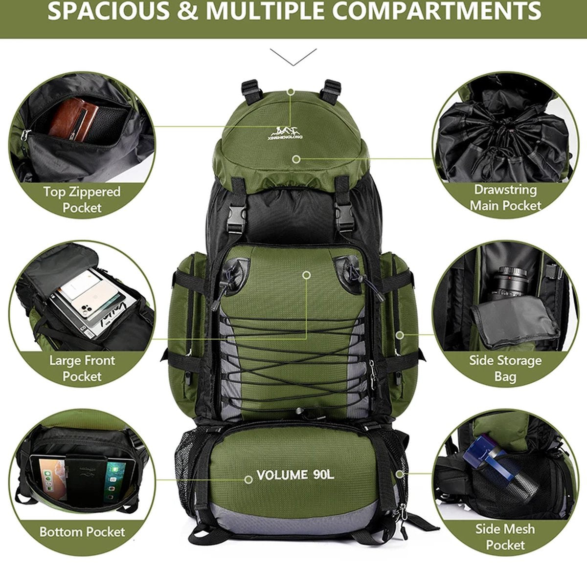 E-Shop4u® - 90L - Rugzak - Backpacks - Militair - Tactisch - Rugzak - Zwart - Wandelen - Kamperen - Survival - Outdoor - Trekking - 600D Polyester - Backpack Organizer