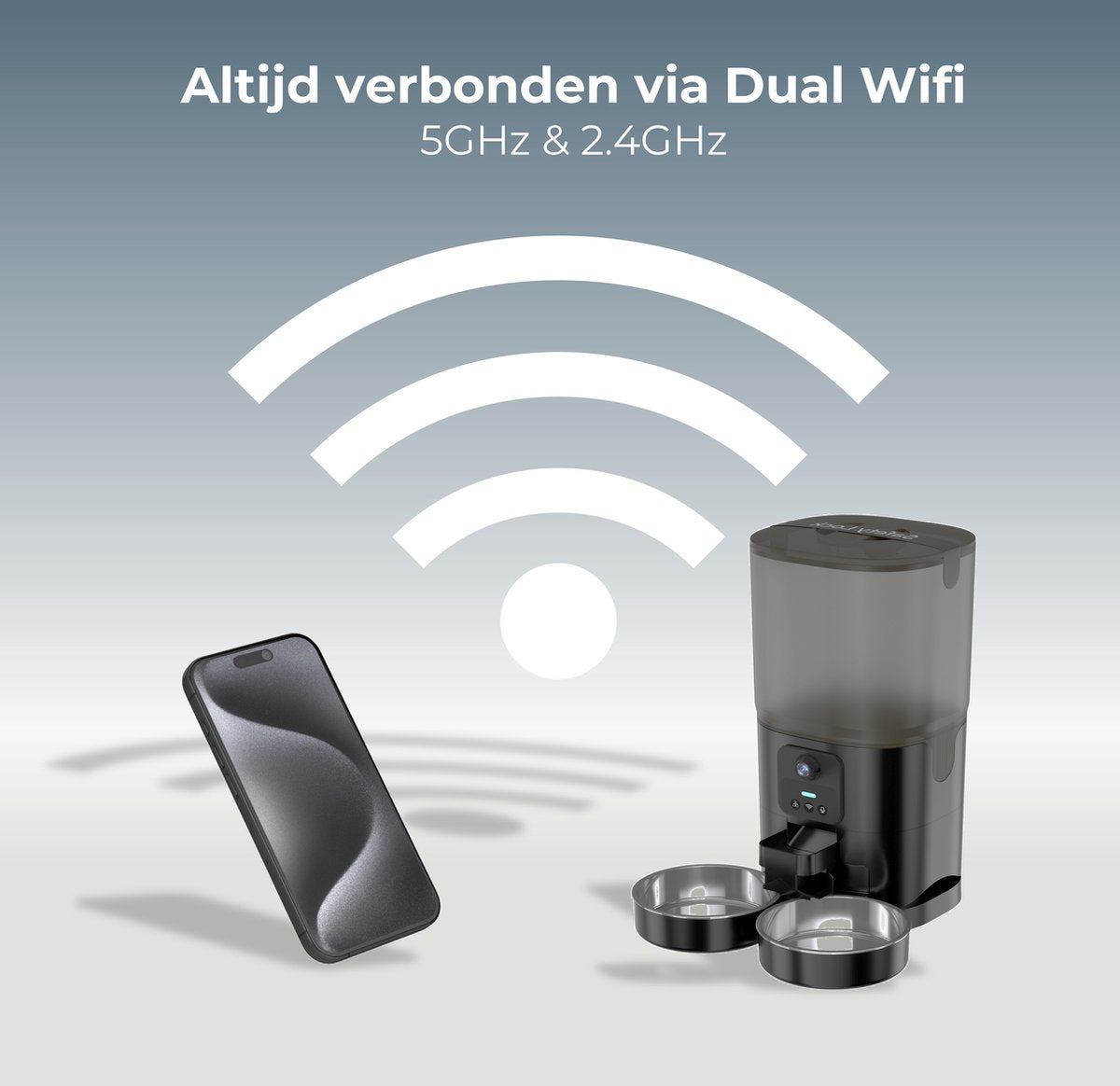 CatElite® - Automatische Voerbak Kat Dubbel - Dual WiFi 5GHz & 2.4GHz - HD Camera & Audio - Night Vision - Voerautomaat met Smart App - 7L Voerdispenser RVS - Zwart - Incl. E-book