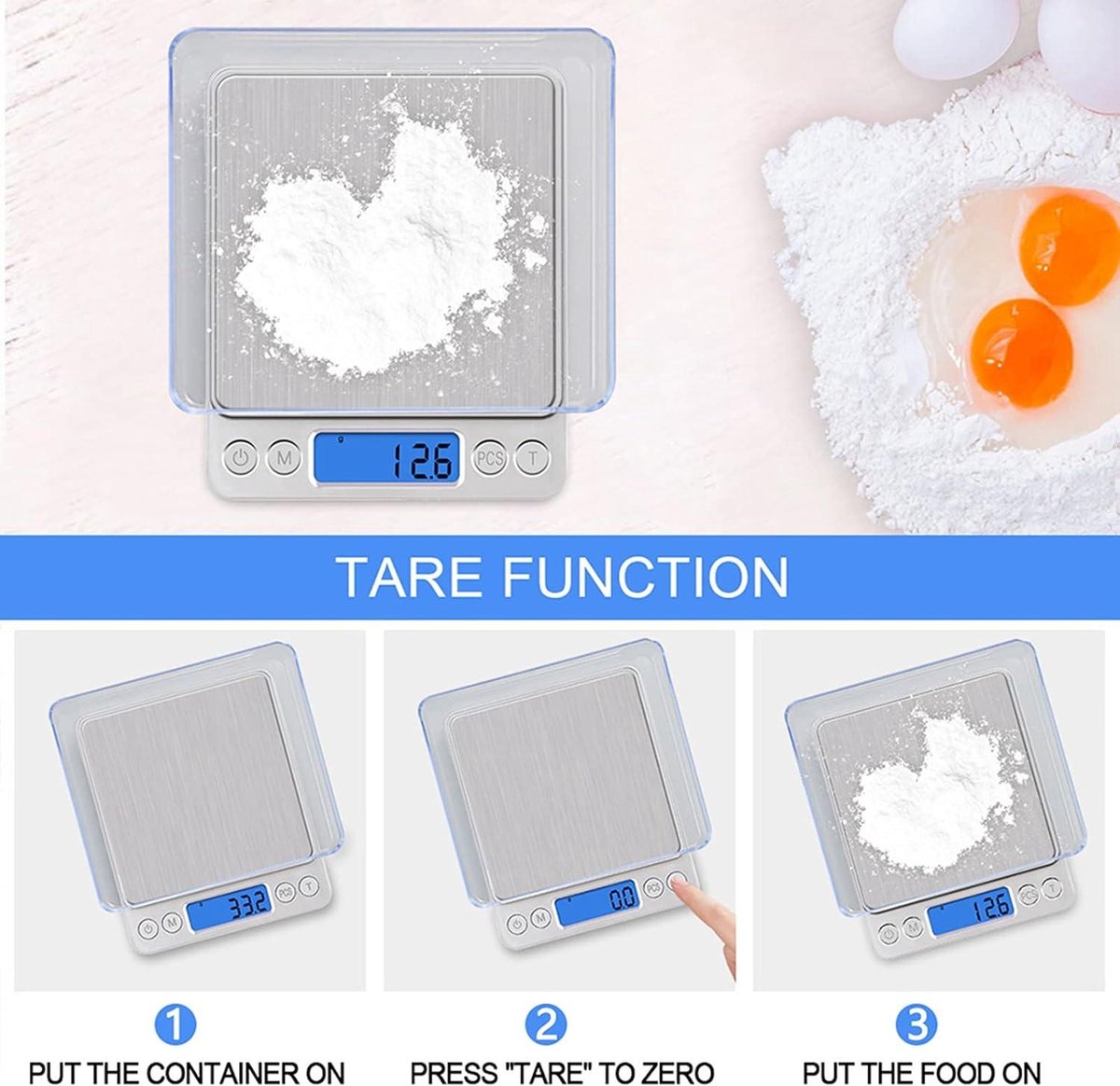 Digital Kitchen Scale - Kitchen Scale 3kg-0.1g Pocket Food Scale Gram and oz for Weight Loss Cooking Baking Jewelry - High Precision Gram Scale with 6 Units Coffee Scale - 2 Trays LCD Tare