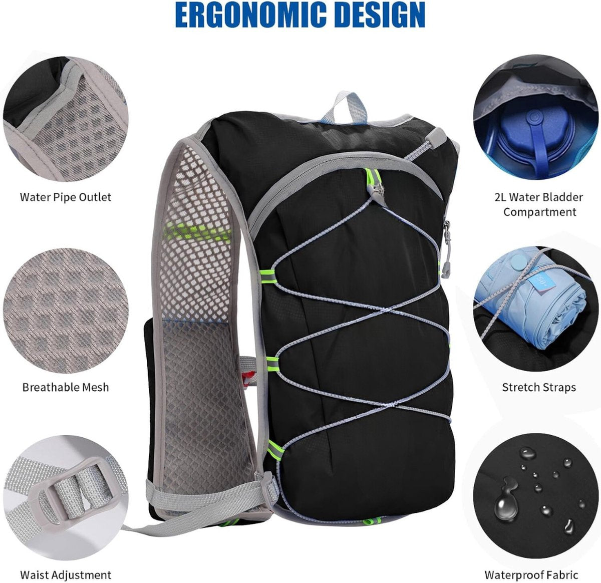 Hydratatievest - Hydratatievest Hardlopen - Waterzakvest - Waterrugzak - Hydratatiepack - Voor Hardlopen, Marathons, Wandelen, Fietsen