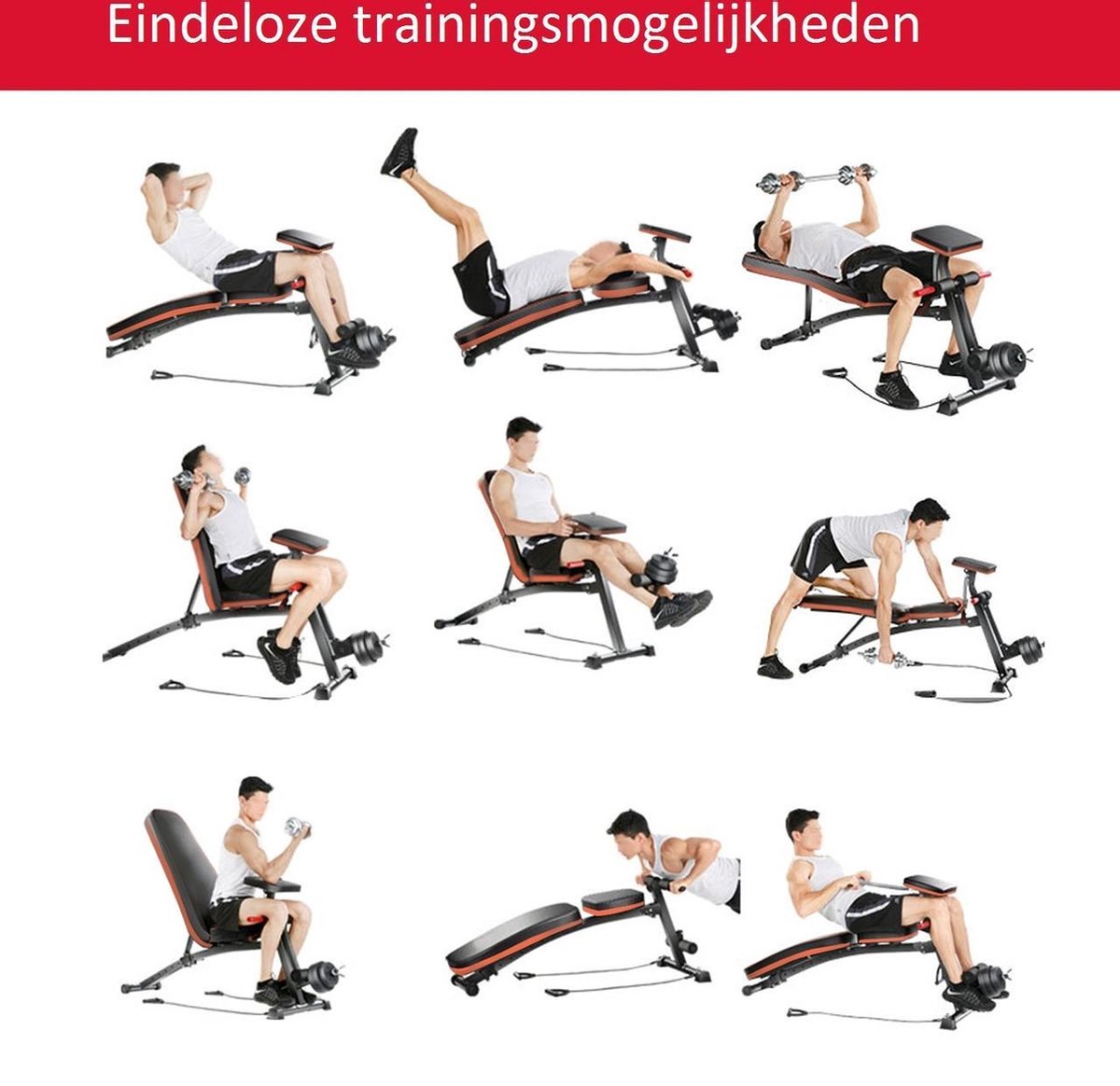 Fitnessbank - Fitnessbank verstelbaar - Halterbank - Buikspierbank - Beentrainer - Fitness - 153 x 53 x 102 cm
