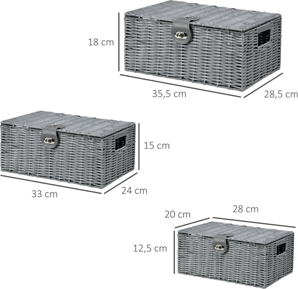 Storage basket with lid - Storage box - Storage baskets - Storage bins - Grey - 35.5 cm x 28.5 cm x 18 cm
