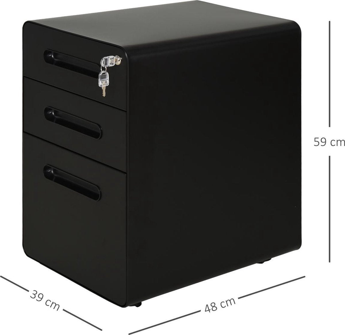 Ladeblok - Ladeblok bureau - Bureaukast - Archiefkast - 3 lades - Met slot - Staal - Zwart