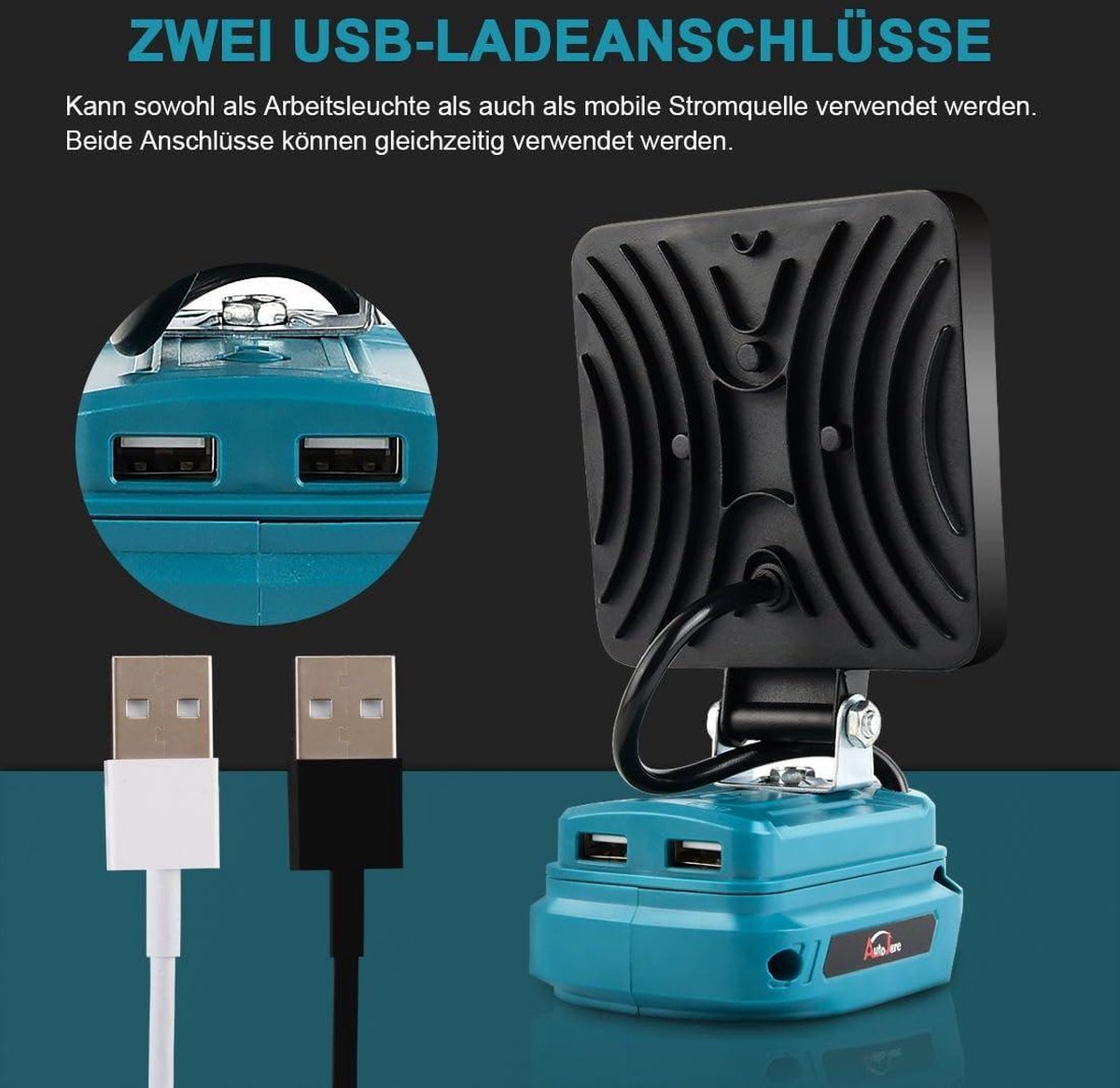 18 V 50 W draadloze schijnwerper - Batterijlamp Makita - USB-opladen - Draagbare LED-werklamp - Autoreparatie - Thuisverlichting - Camping - Vissen - 10 cm