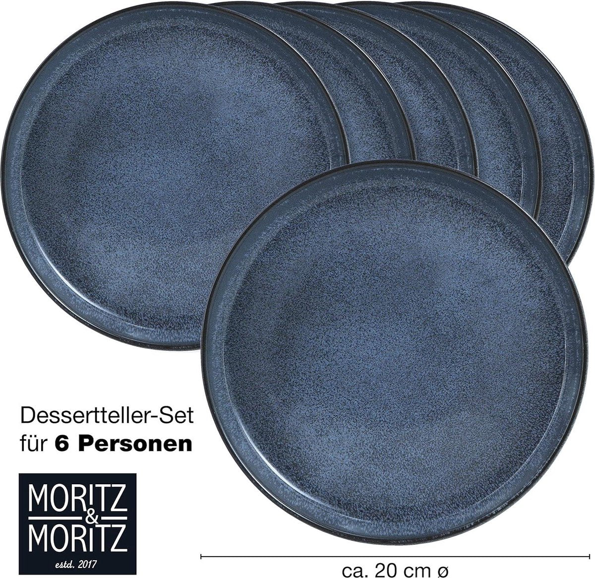 Set van 6 blauwe dessertborden voor 6 personen - porselein - vaatwasser- en magnetronbestendig