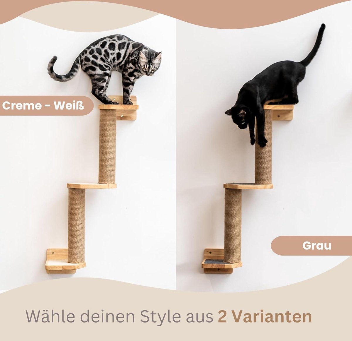 Climbing wall for cats - solid wood and jute - scratching post wall - scratching board - cat stairs - cat wall - wall scratching post - cat furniture - 3 assembly options - gray