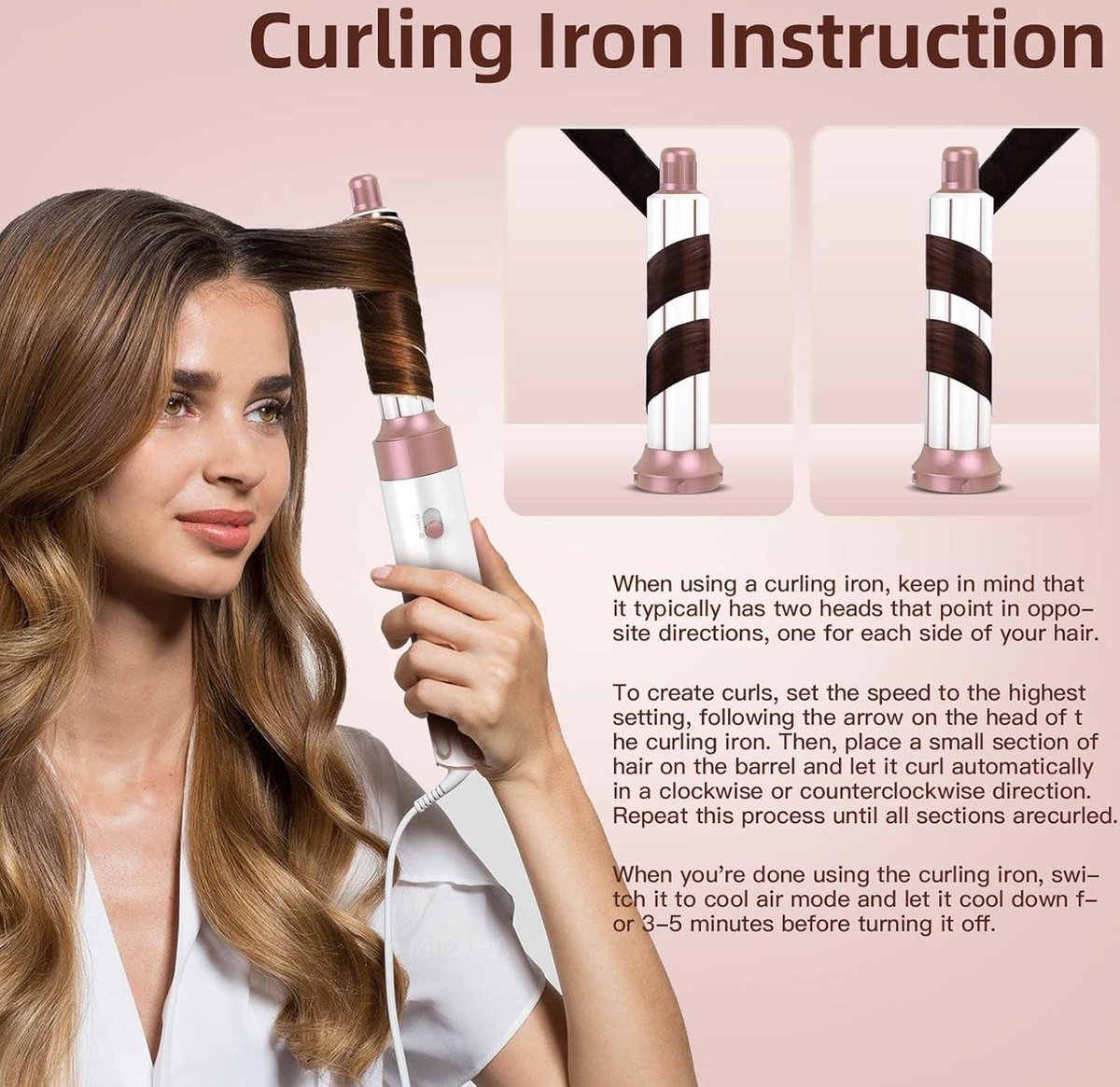 Föhnborstel voor volumiseren en drogen - 5-in-1 Heteluchtstyler negatieve ionische high-speed haarstyler met roterende functie