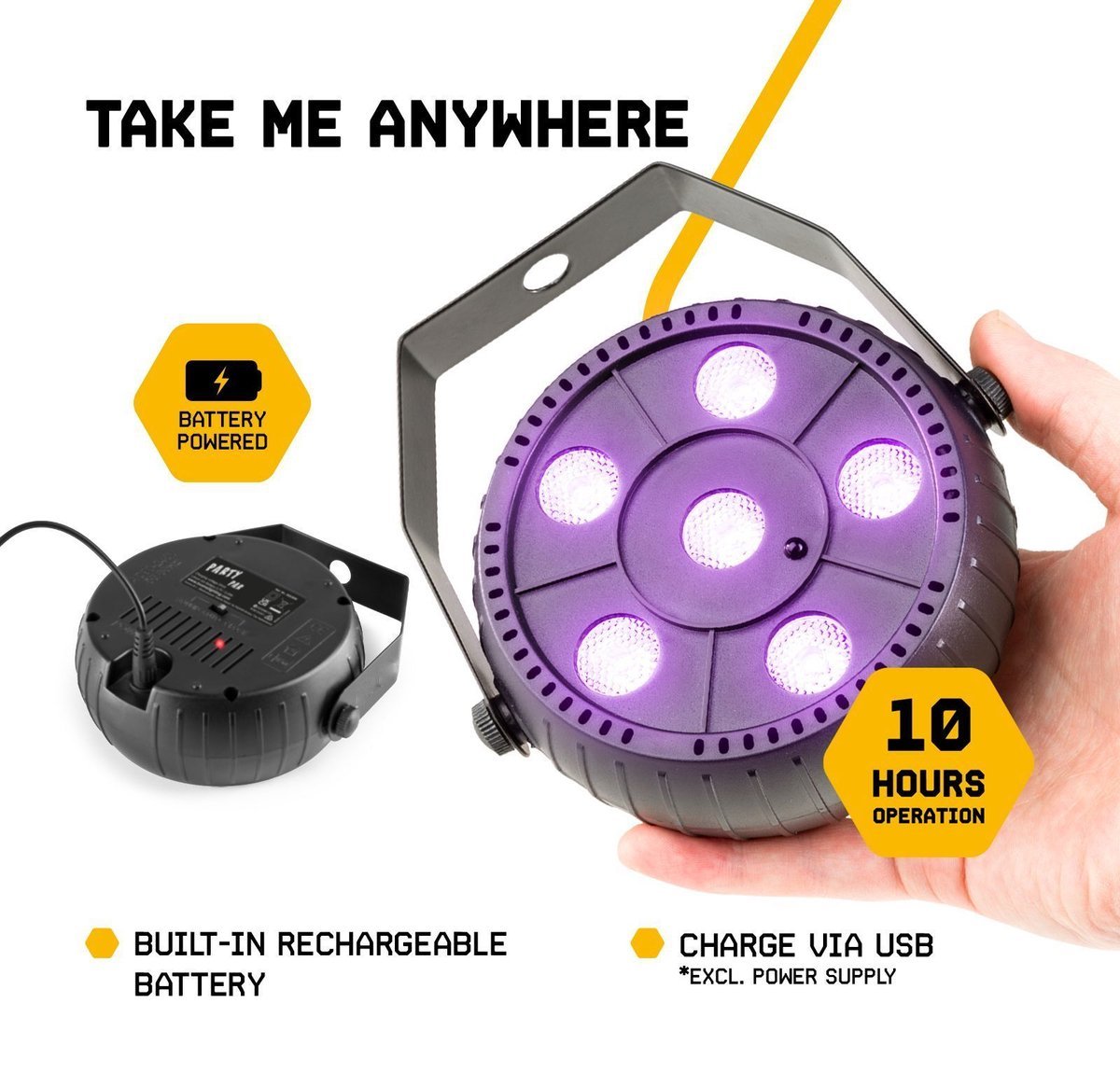 Blacklight met Ingebouwde Accu - BeamZ PLP14 - Disco Feestverlichting - 6 leds