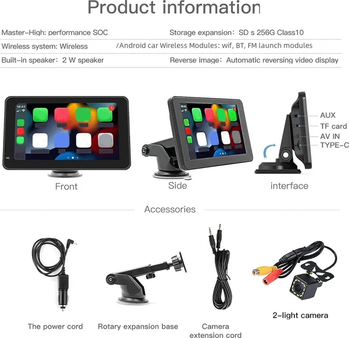 7 inch Scherm geschikt voor Apple Carplay en Android Auto - Draadloos Autoradio Dongle - Bluetooth Multimedia Speler