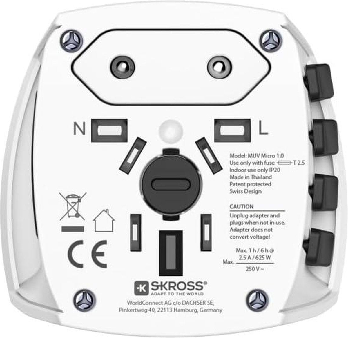 Universal Travel Adapter for Multi Destinations - US UK China Japan Australia - White