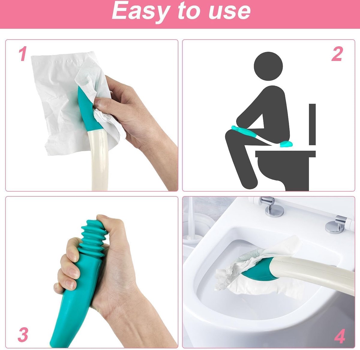 Toilethulp voor afvegen billen, wc-wastafel, toilethulp voor het afvegen van de billen, siliconen billenwisser toilethulp, tang voor het oppakken zonder te bukken