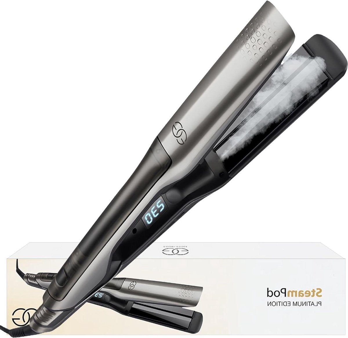 Steam Hair Straightener and Curler - Steampod Pro Platinum Edition - 10 Temperature Settings - Wide Plates
