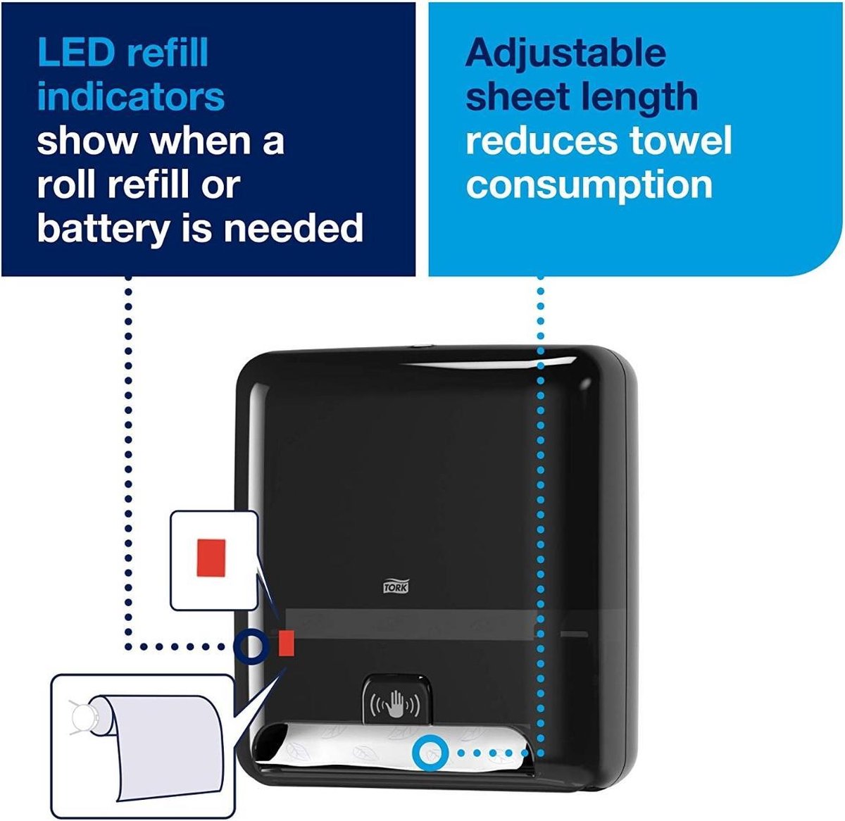 Tork® Handdoekdispenser Matic®, voor Tork®-rolhanddoeken, handdoeklengte instelbaar, vulstandindicator, zwart of wit