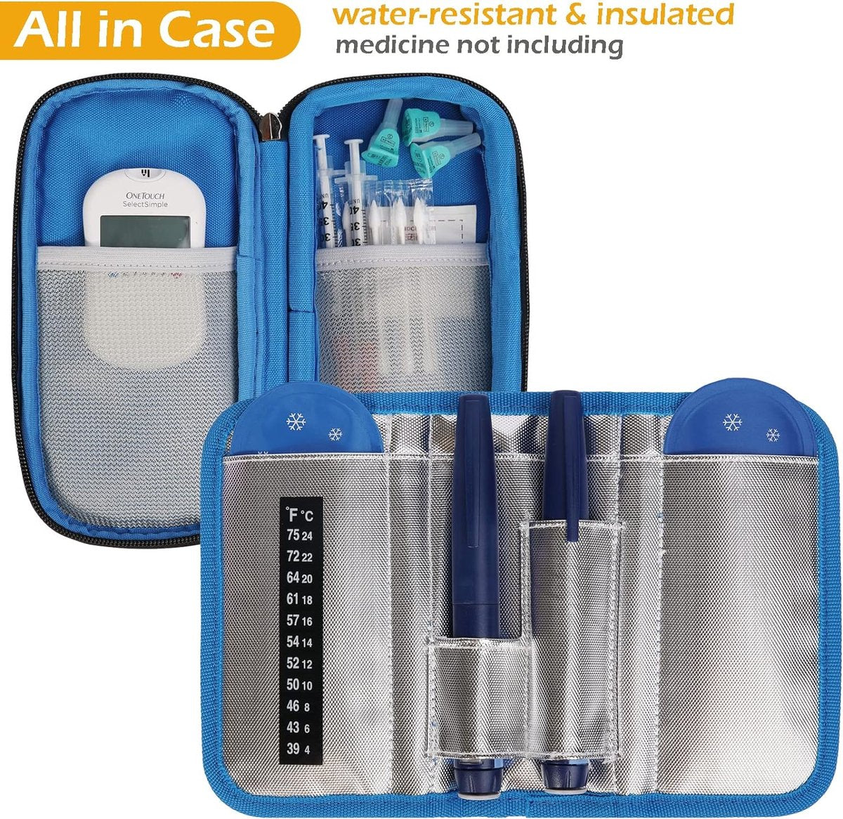 Insuline Cooler Reisetui Draagbare Diabetische Medicatie Insuline Penhouder Organisator Tas Medicijn Koeltas met 2 Ice Pack Gel (Blauw)