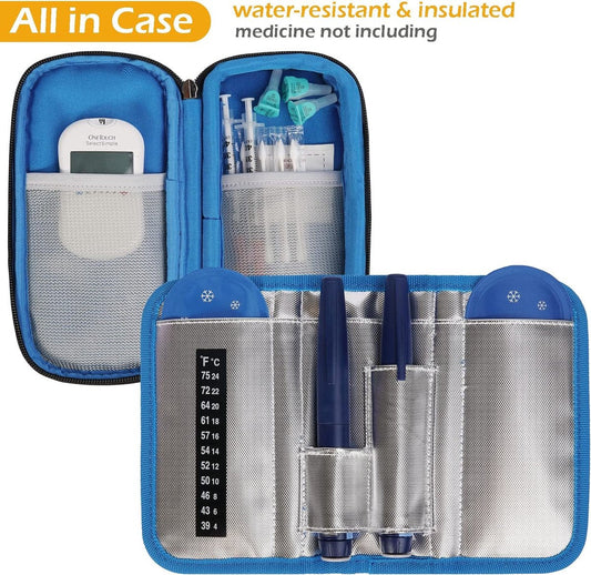 Insuline Cooler Reisetui Draagbare Diabetische Medicatie Insuline Penhouder Organisator Tas Medicijn Koeltas met 2 Ice Pack Gel (Blauw)