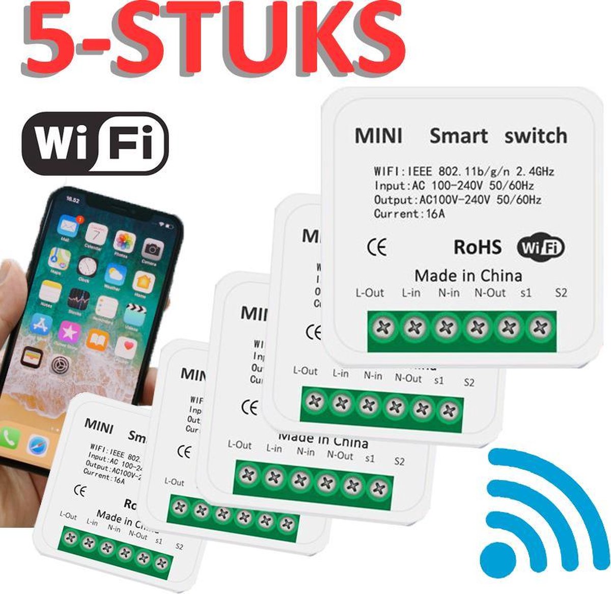 Mini Smart Switch | Smart WiFi built-in switch | 16A | 5-pack