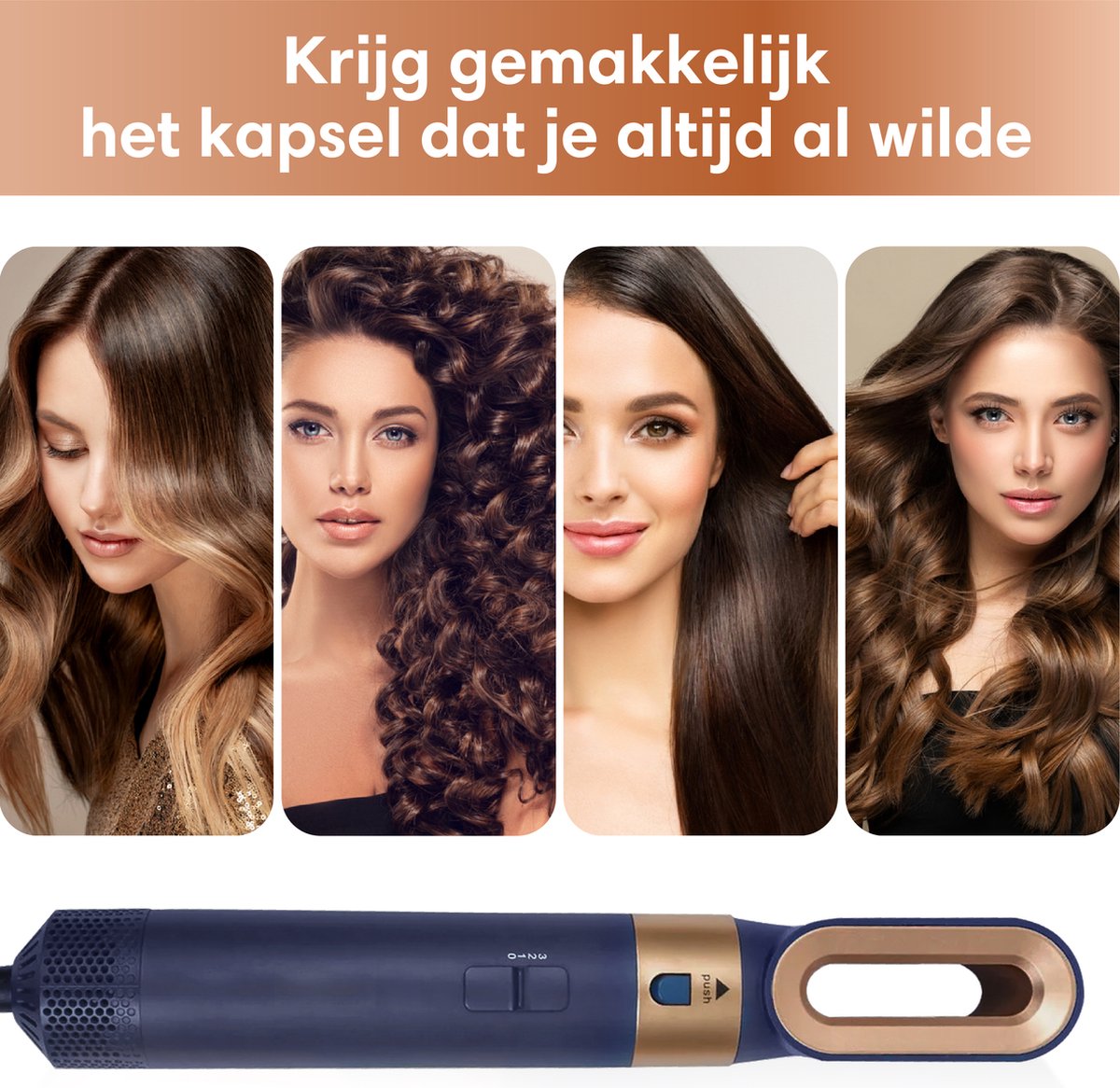 Airstyler Krultang 5-in-1 - Multistyler Föhnborstel - Kort & Lang Haar - Blauw Goud