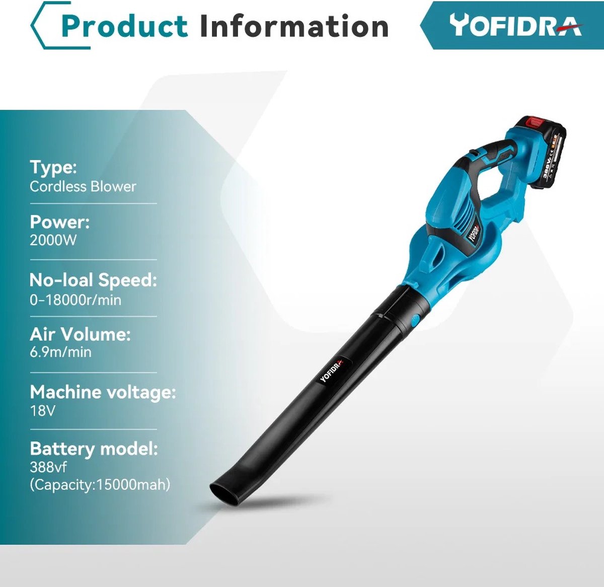 Bladblazer - 2000W - Inclusief 2 accu's - Tuingereedschap - Draadloos - Handheld - 18000rpm