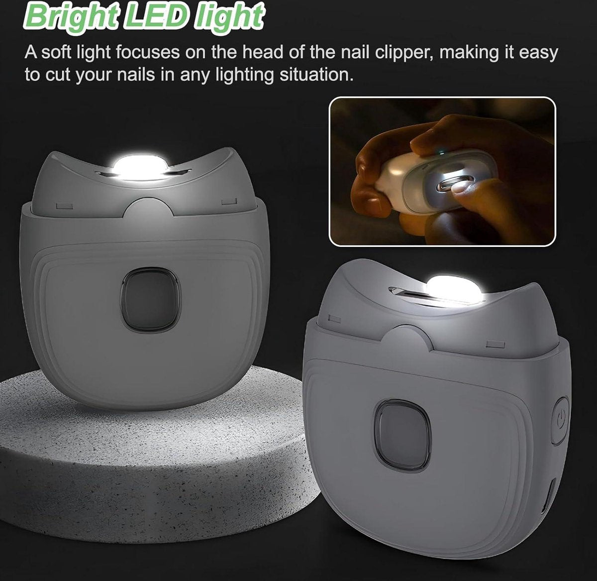 Automatic Nail Clipper with Light USB Rechargeable - Electric Nail File for Kids, Elderly, Adults
