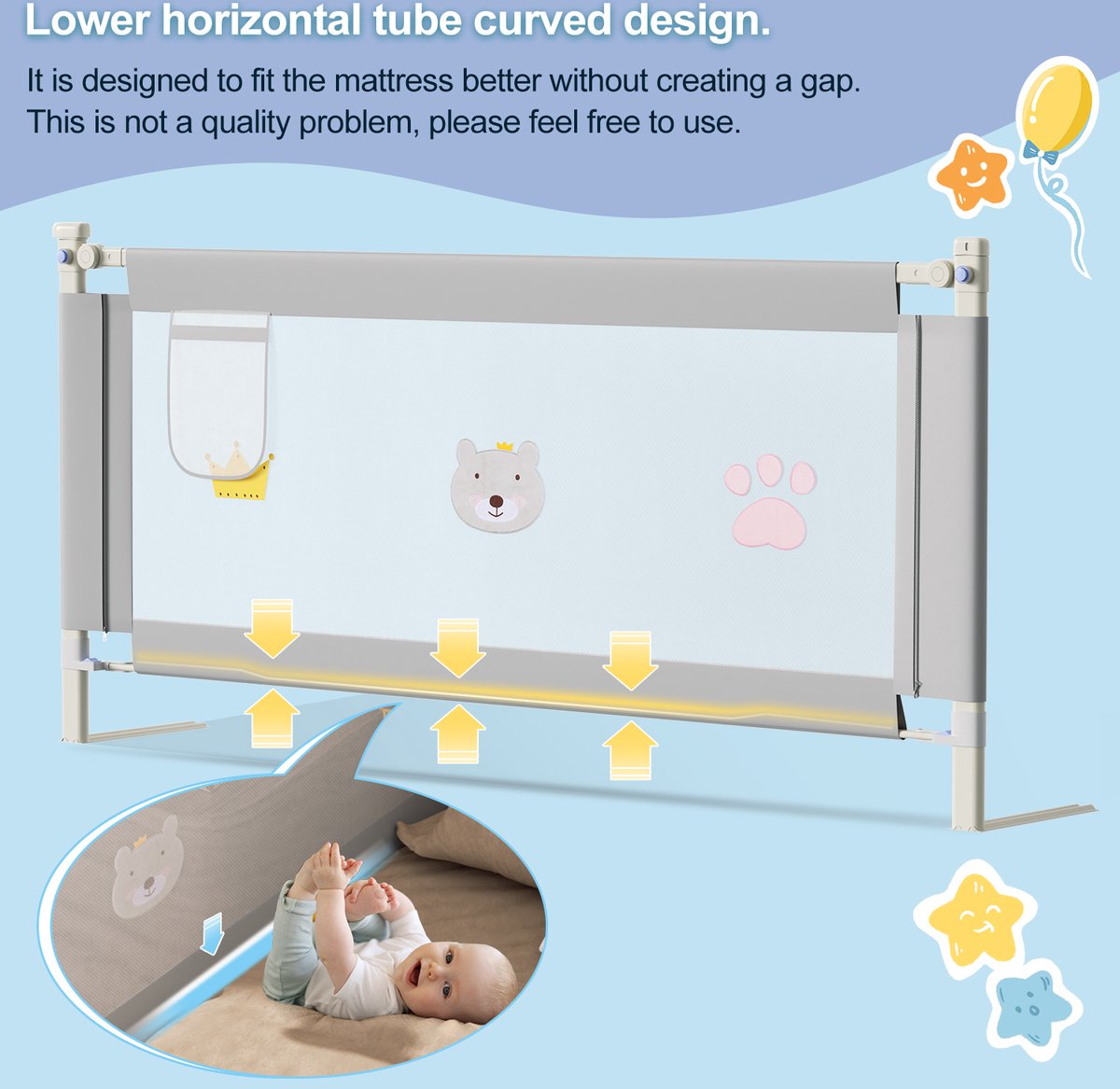 Bedhekje 200 cm Kinderbedhekje voor verticaal heffen, veiligheidsbescherming bedhekje om te beschermen tegen vallen voor peuters Valbeveiliging Valbescherming