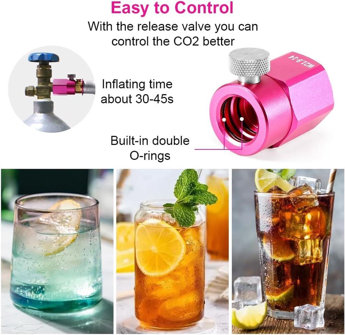 CO2-navuladapter voor SodaStream Duo Crystal 3.0 Gala-Art Terra E-Duo - Compatibel met Quick Connect - Vuladapter voor compacte CO2-flessen - W21.8-14 CO2-flesadapter