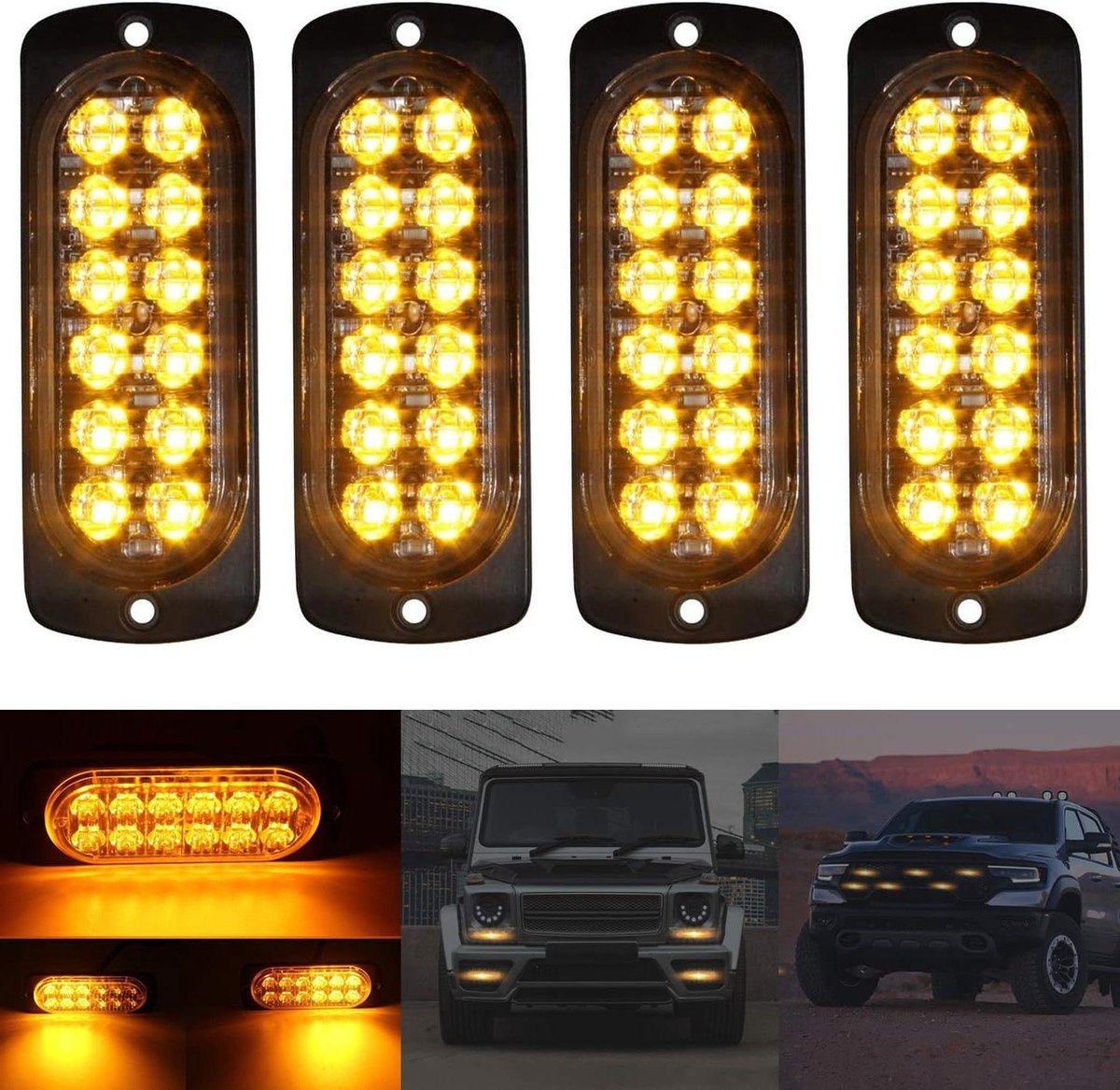 LED-noodstroboscoopknipperlichten 12-24 V voor auto's - waarschuwingslicht frontflitser - oranje flitser - knipperlicht auto vrachtwagen Vrachtwagen Accessoires