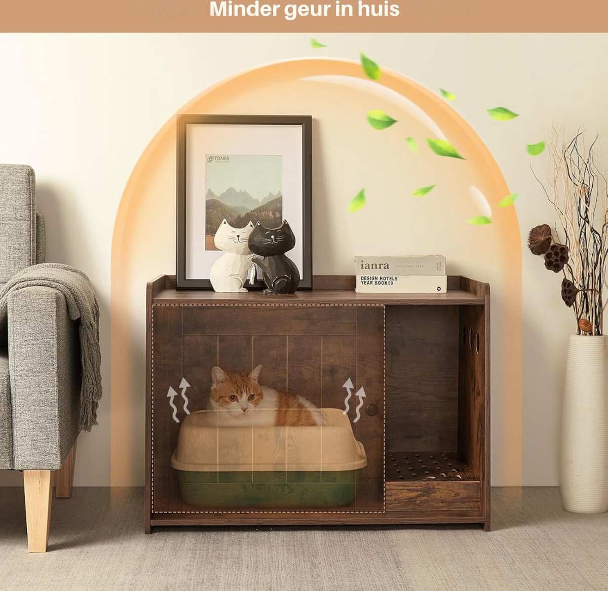 Kattenbak Kast - Kattenhuis - Kattenmand - Halmeubel – Dierenhuis - Nachtkastje - Kattenkast - Dressoir – Kattenhok - Bijzetkastje - Krabpaal - Katten Mand – Vintage Bruin