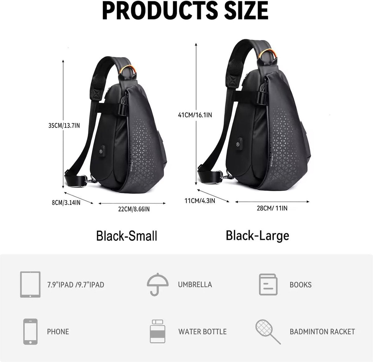 Sling Backsuck Sport Outdoor Borstzak Crossbag Schoudertas voor heren Sling Bag Crossbody Rugzak voor Camping Gym Reizen Wandelen, C-zwart (groot)