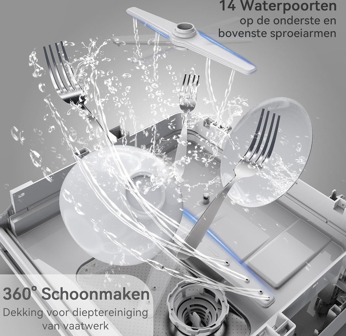Mini-vaatwasser - tafelvaatwasser - te gebruiken met en zonder wateraansluiting - 43 cm breed - plaats voor 4 couverts - voor gebruik op de camping - 175 kWh/jaar - wit (Glazen deur)