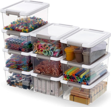 125 l Citylife Opbergdozen set voor kleine onderdelen - 10 stuks met deksel en handgreep - transparant - stapelbaar - elastisch en robuust plastic - Lego en knutselspullen. transparent box