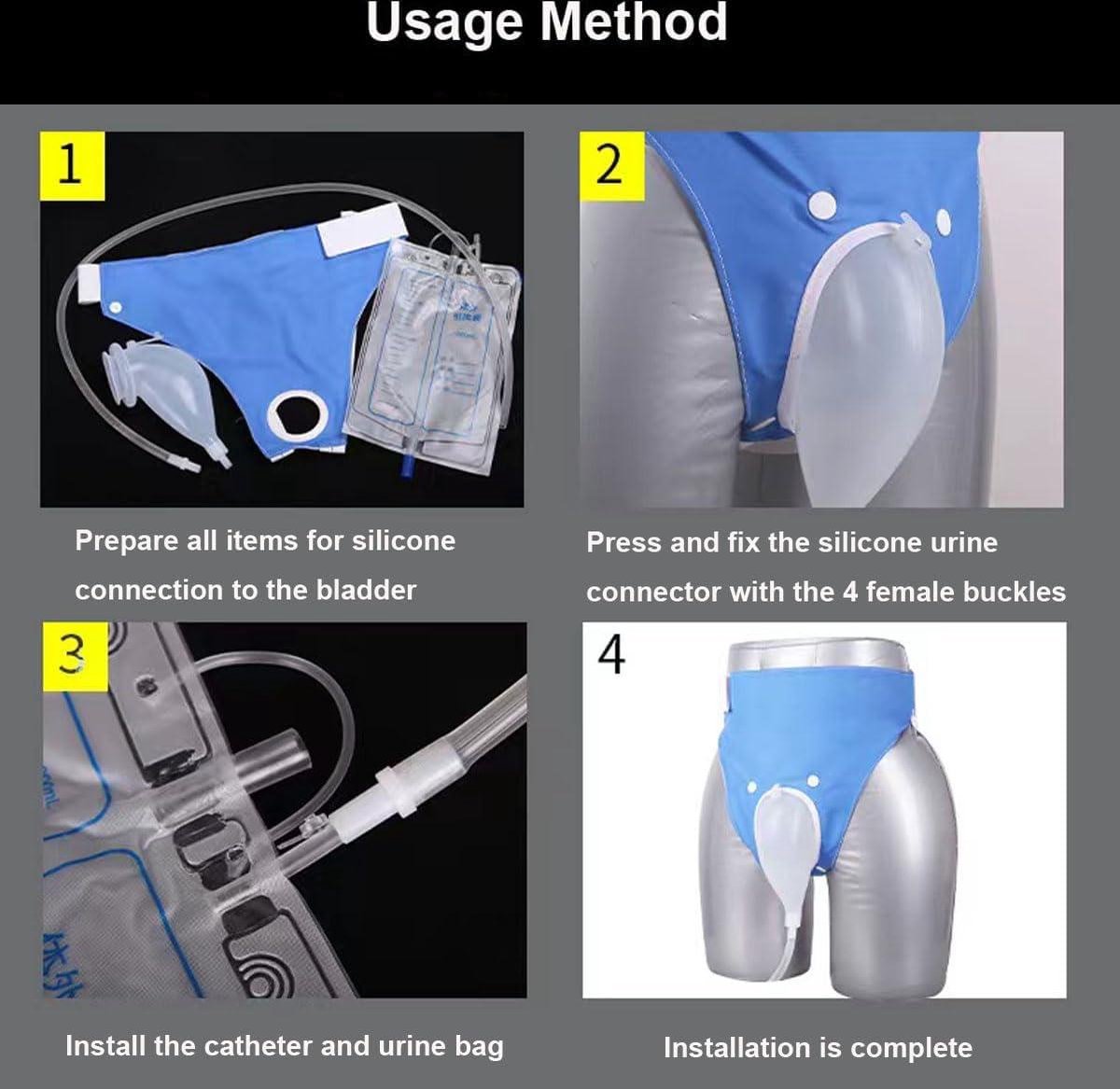 Reusable Wearable Silicone Urinal with Condom Catheter for Men - 2 Urine Catheter Bags - Blue