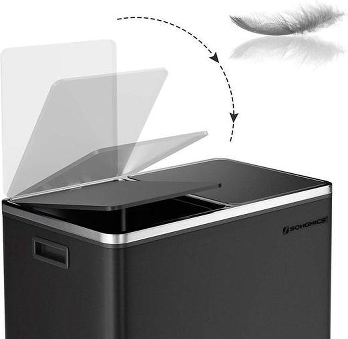Songmics - Afvalemmer - 60 liter inhoud (2x30) - Met 2 gescheiden bakken - RVS - Zwart