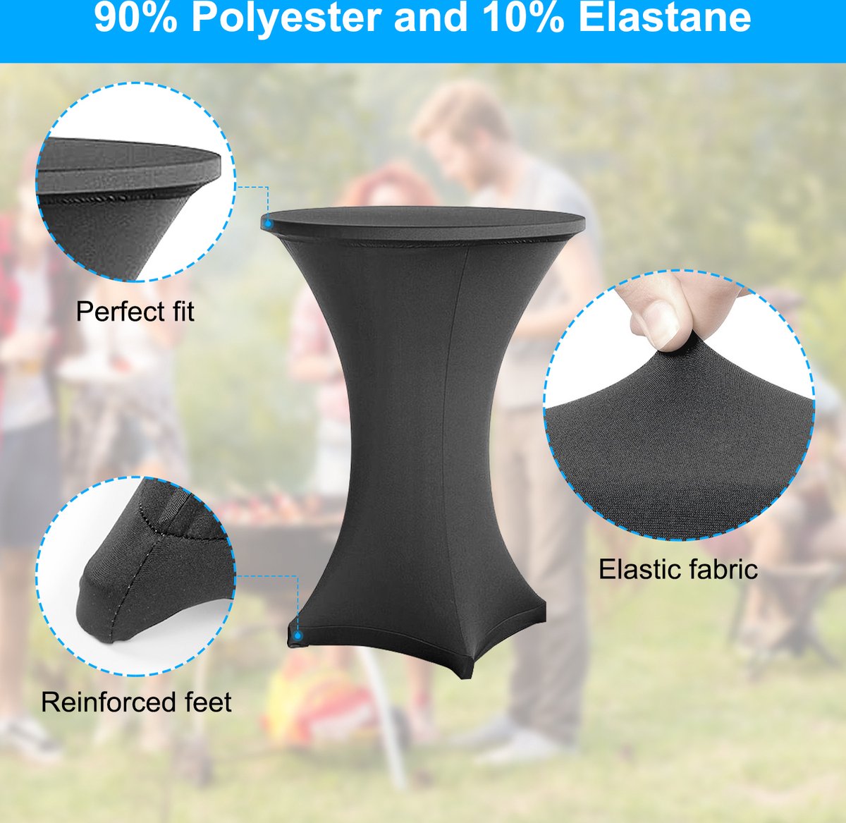 5x Luxe Statafelrok - ∅80-85x110 cm - Extra Dik & Sterk - Stretch Statafelhoes - Statafel Partytafel Tafelrok - Carnaval - Zwart - Tafelhoezen voor Statafel - Sta Tafel Hoes - Staantafelhoes