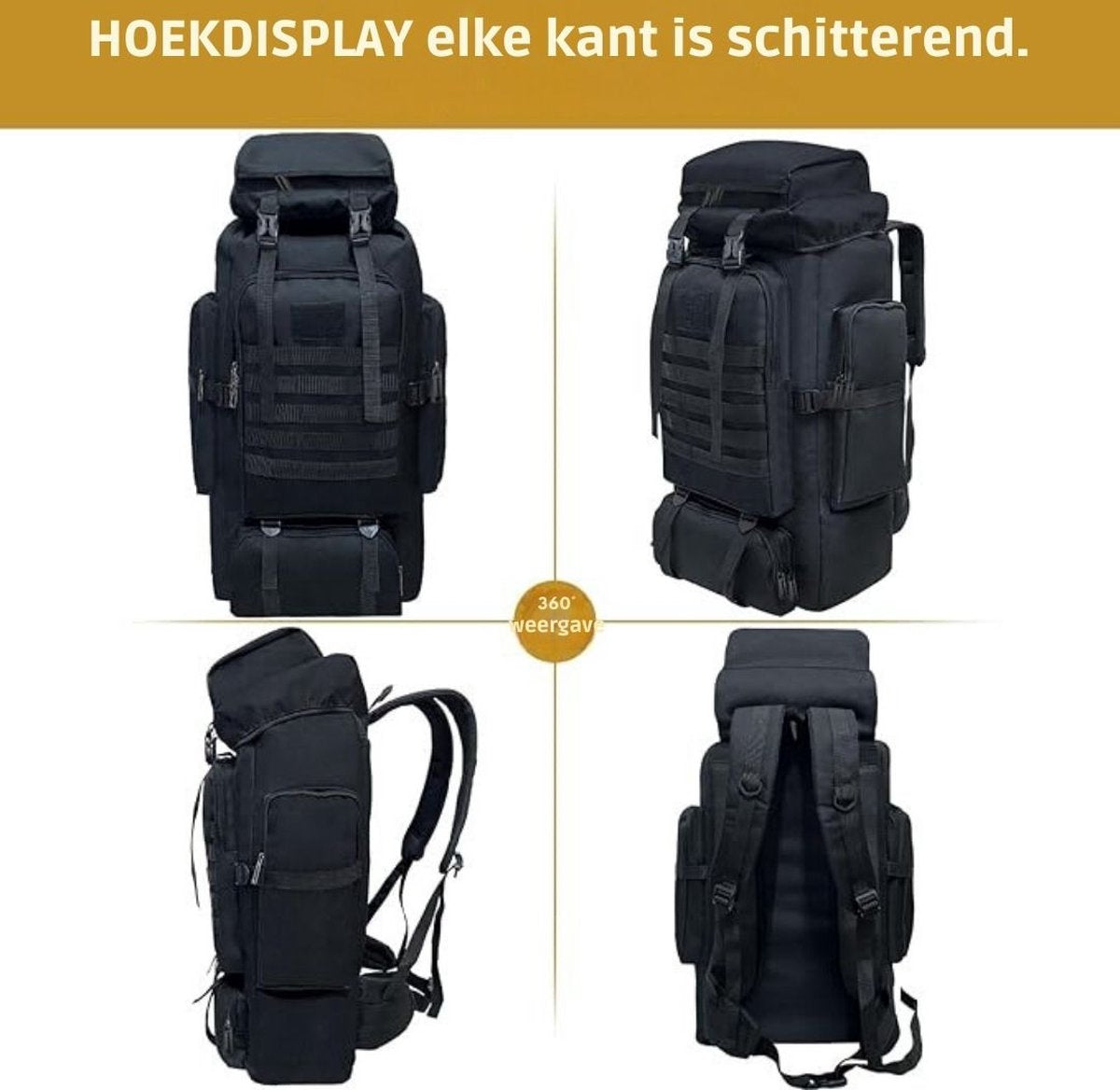 Trekrugzak - Backpack Lichtgewicht - Outdoor – Waterdichte Wandelrugzak - Trekking Rugzak 80 Liter – Trekkersrugzak - Backpacks Voor Kamperen, Klimmen, Skiën en Fietsen – Zwart