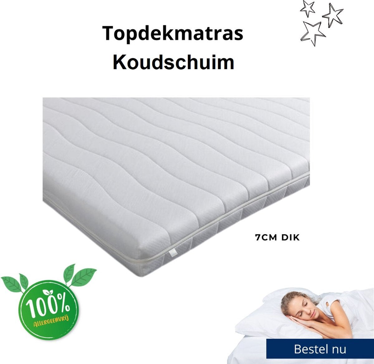 Berry Sleep® Hotel Deluxe Topper - 90x200 Topdekmatras - Koudschuim - Tencel - 7 cm dik