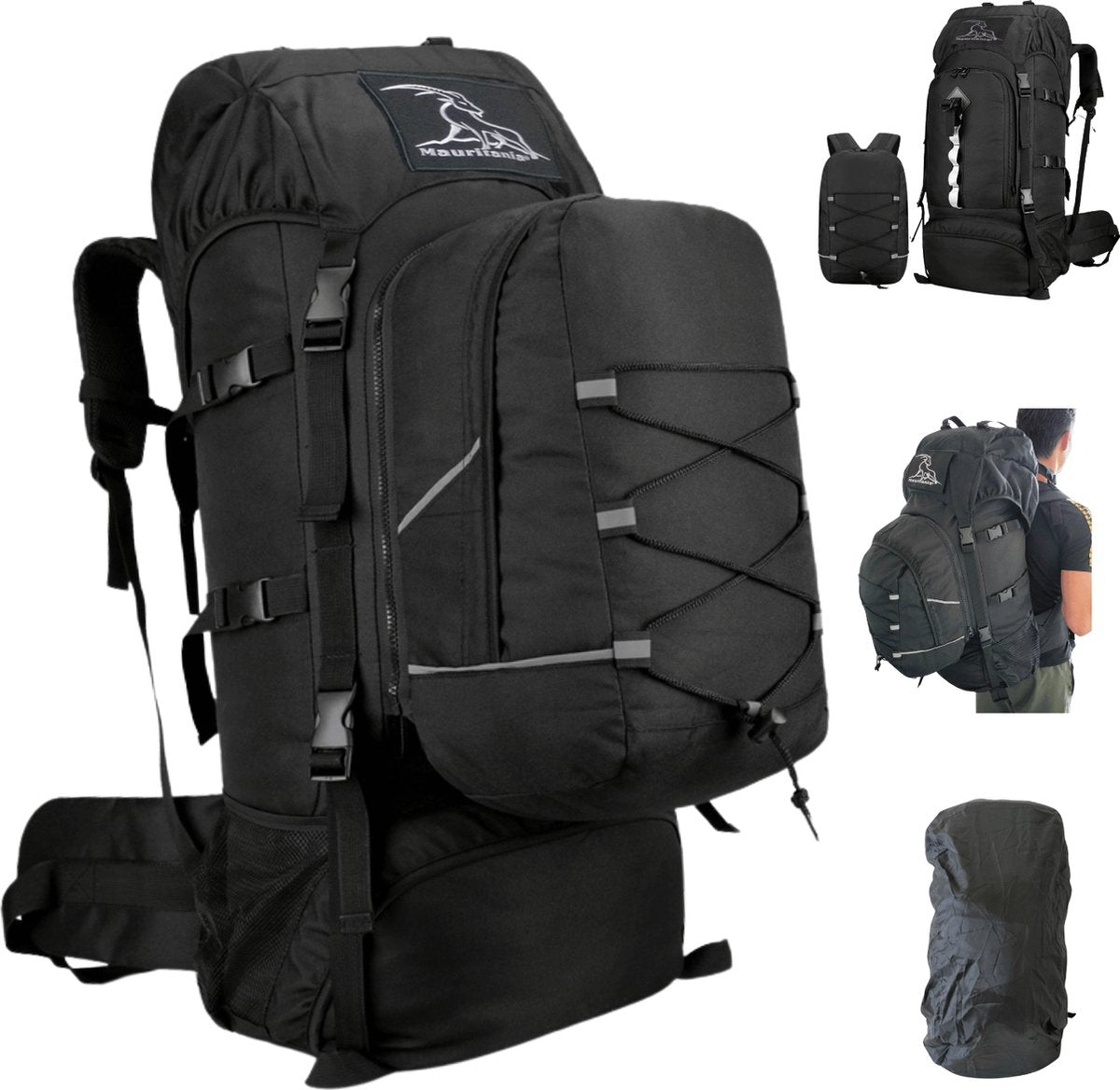 Mauritania® – 2-in-1 Wandelrugzak – 70L tot 100L – Kamperen – Nylon – Outdoor Wandelrugzak – Ingebouwde Regenhoes – Reflecterend – Grote XL – Rugzak Organizer