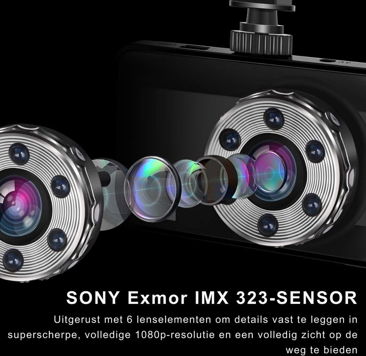 Dual Dashcam - Dashcam Voor Auto 1080p Full HD - Voor- en Achteruitrijcamera Met 3-inch Lcd-Display – Autocamera Met Bewegingsdetectie - Nachtzicht - Versnellingssensor