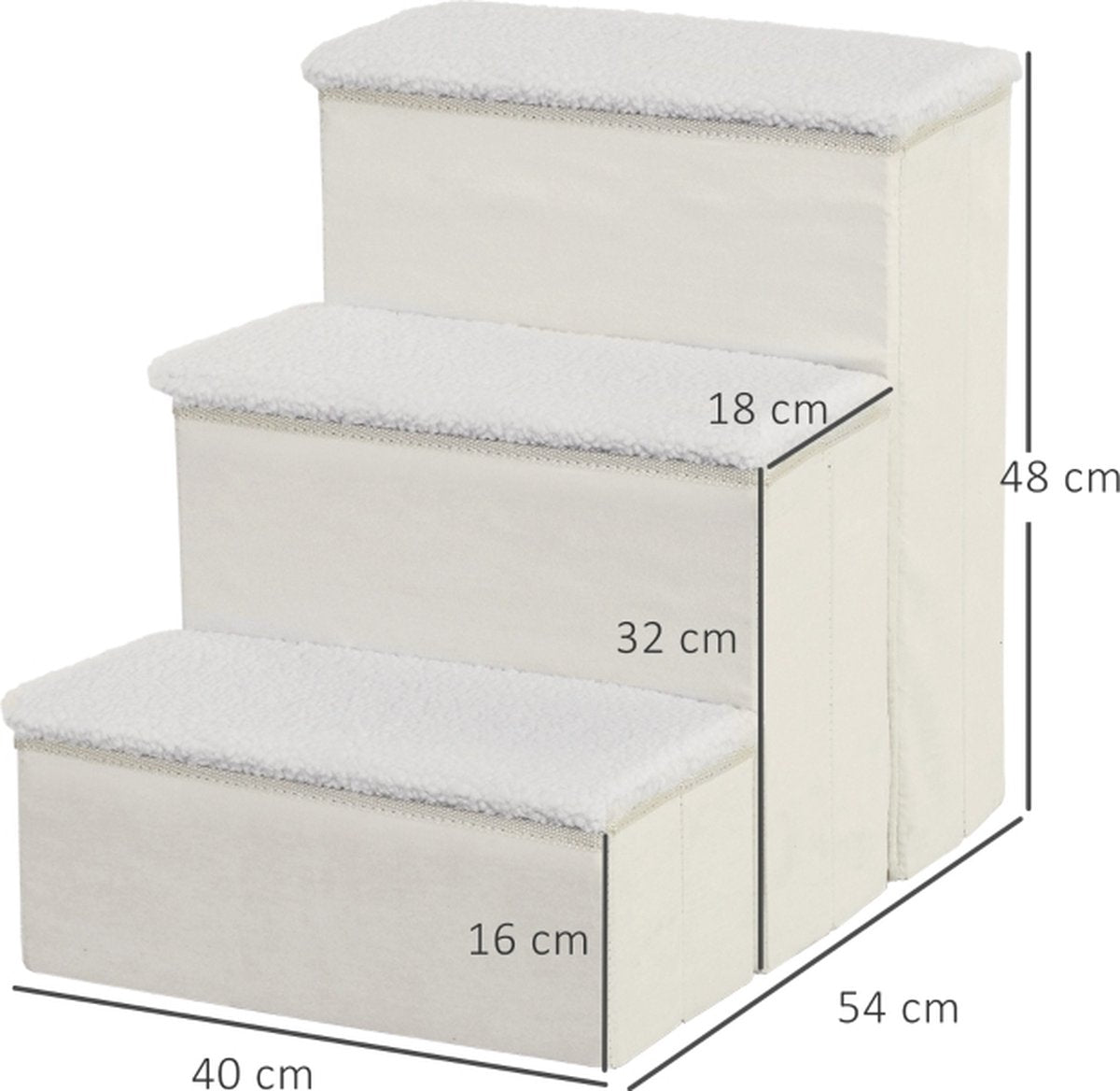 Dog stairs with 3 steps - Cat stairs - Pet stairs - Steps - Footstool - White - 40 x 54 x 48 cm