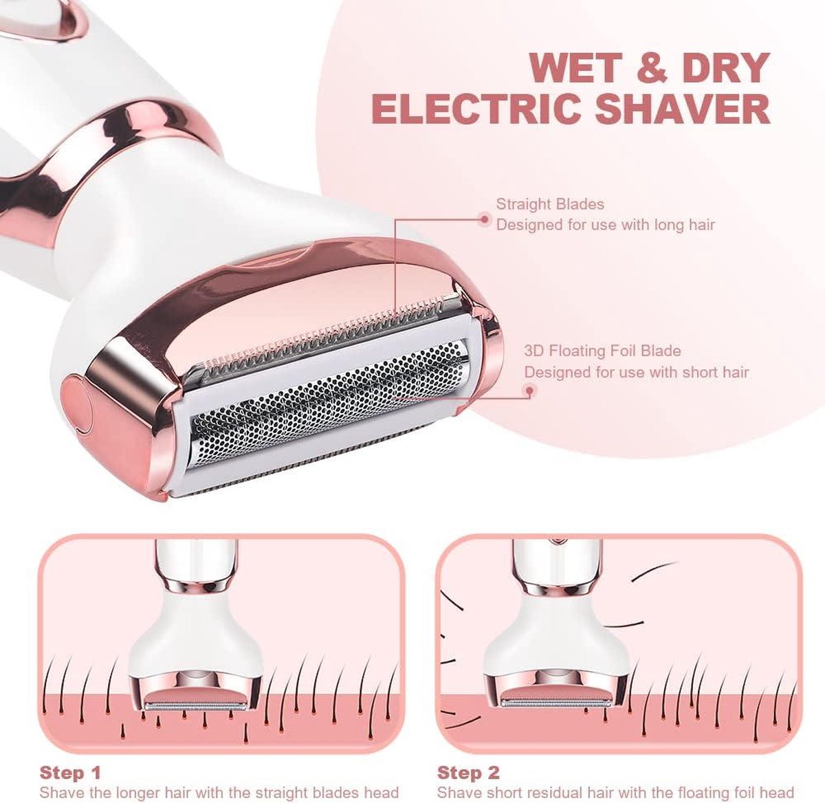 Ladyshave draadloos 4-in-1 elektrisch scheerapparaat voor dames - oplaadbaar - pijnloos - bikinitrimmer - nat en droog - ontharen voor gezicht - benen - oksels - neus- en wenkbrauwscheerapparaat vrouw