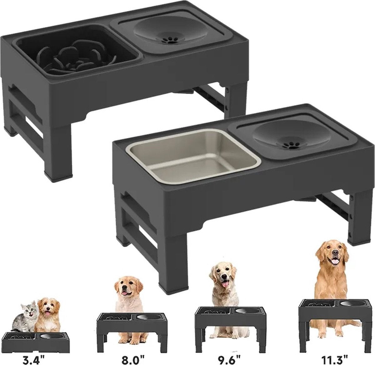 Dog food bowl - stainless steel bowl - drinking bowl - leakproof - anti-spill - gluttony - reduced slobbering - black