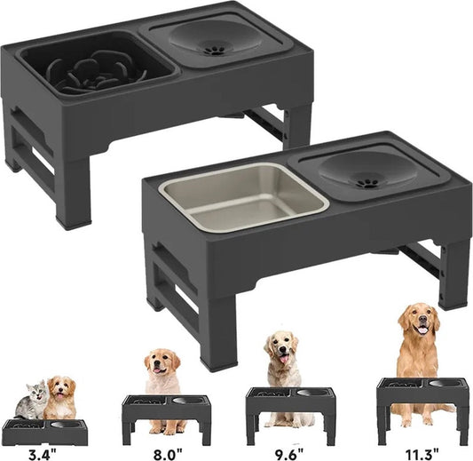 Dog food bowl - stainless steel bowl - drinking bowl - leakproof - anti-spill - gluttony - reduced slobbering - black