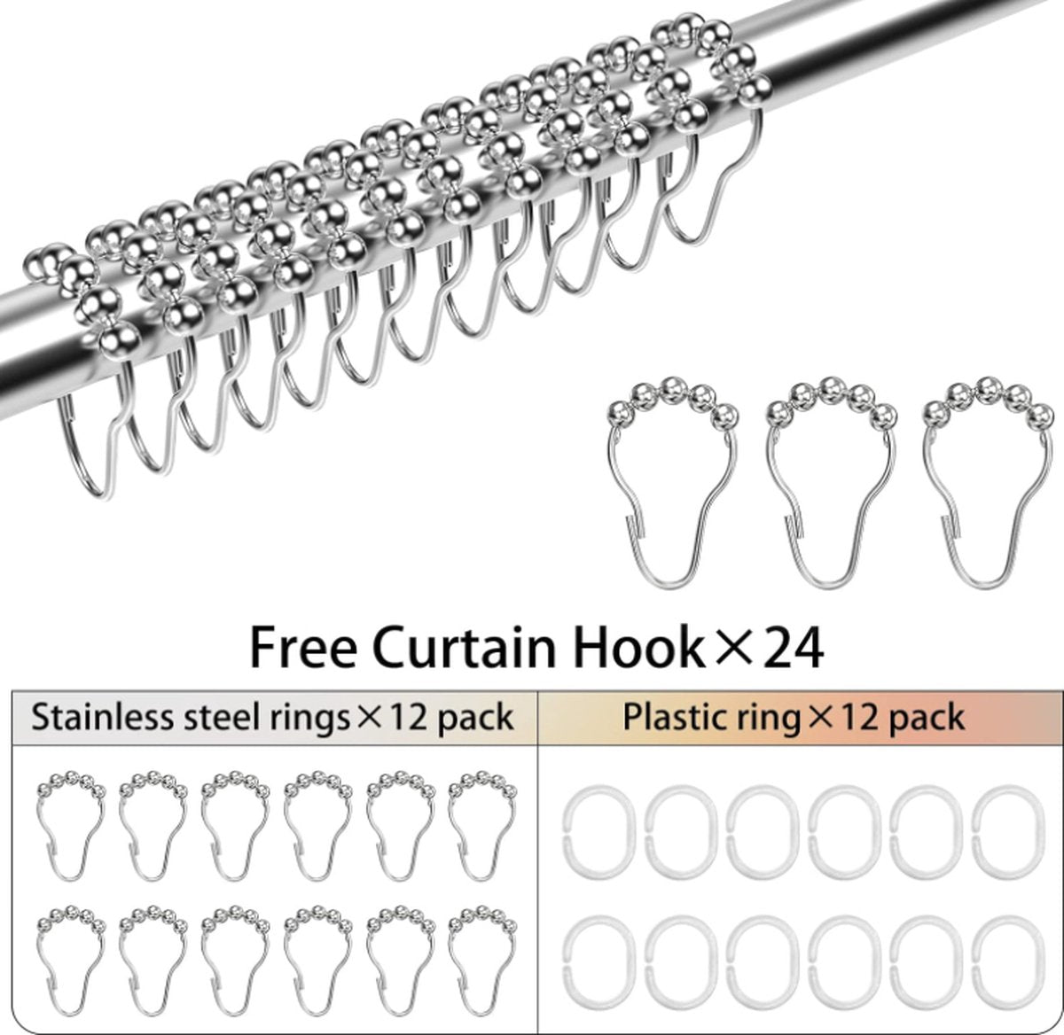 Douchegordijnstang Verstelbaar L-vormig incl. 24 ringen, douchegordijnhoekstang zonder plafondbevestiging uitschuifbaar, roestvrij, boorinstallatie, bad & douche (zilver, 90-120×90-120cm)