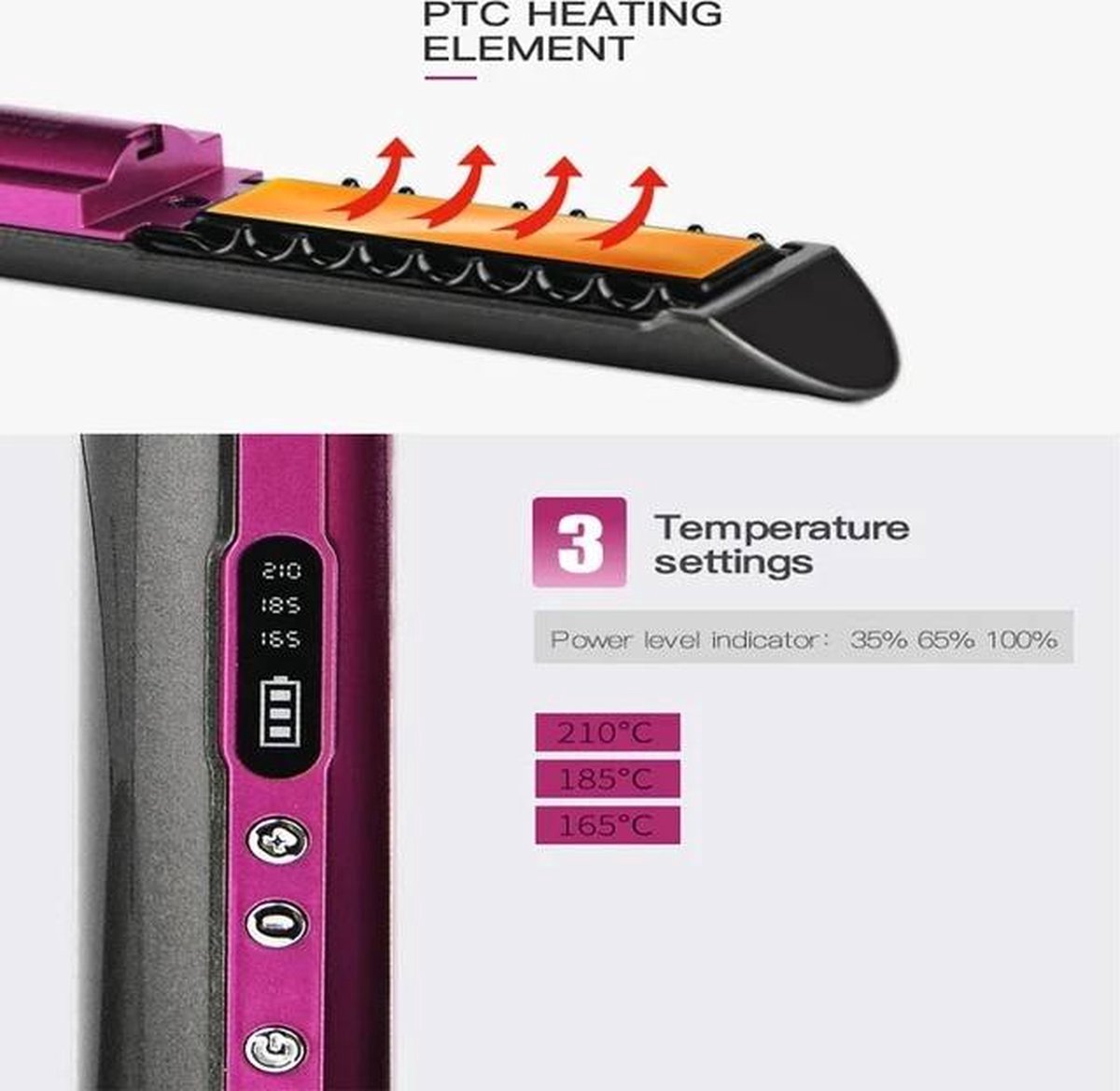 VENEUX® - Draadloze 2-in-1 Krultang en Stijltang - Grijs / Roze