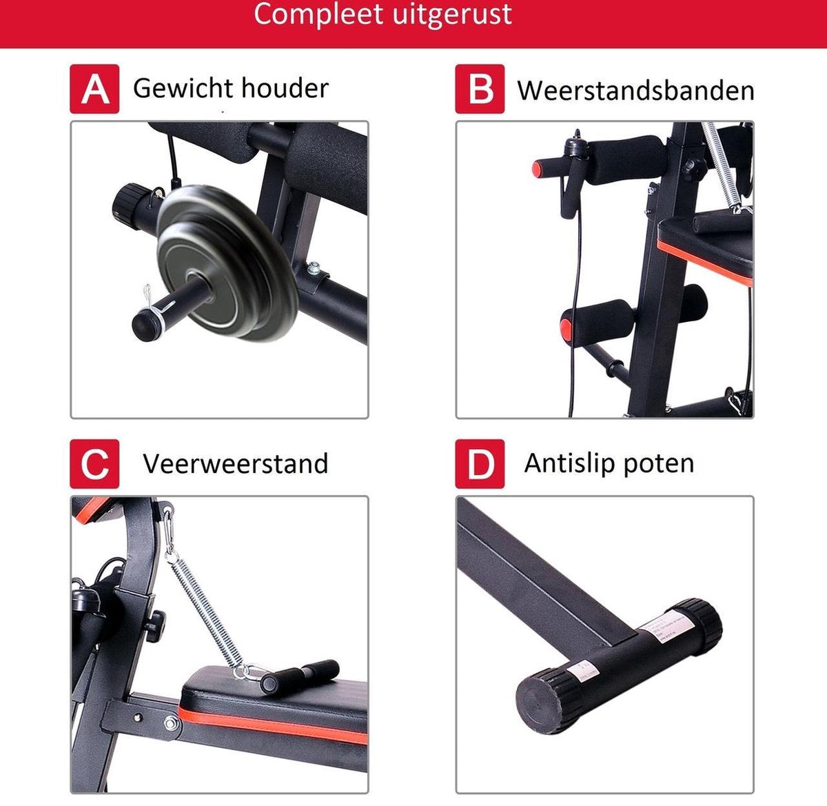Fitnessbank - Fitnessbank verstelbaar - Halterbank - Buikspierbank - Beentrainer - Fitness - 153 x 53 x 102 cm