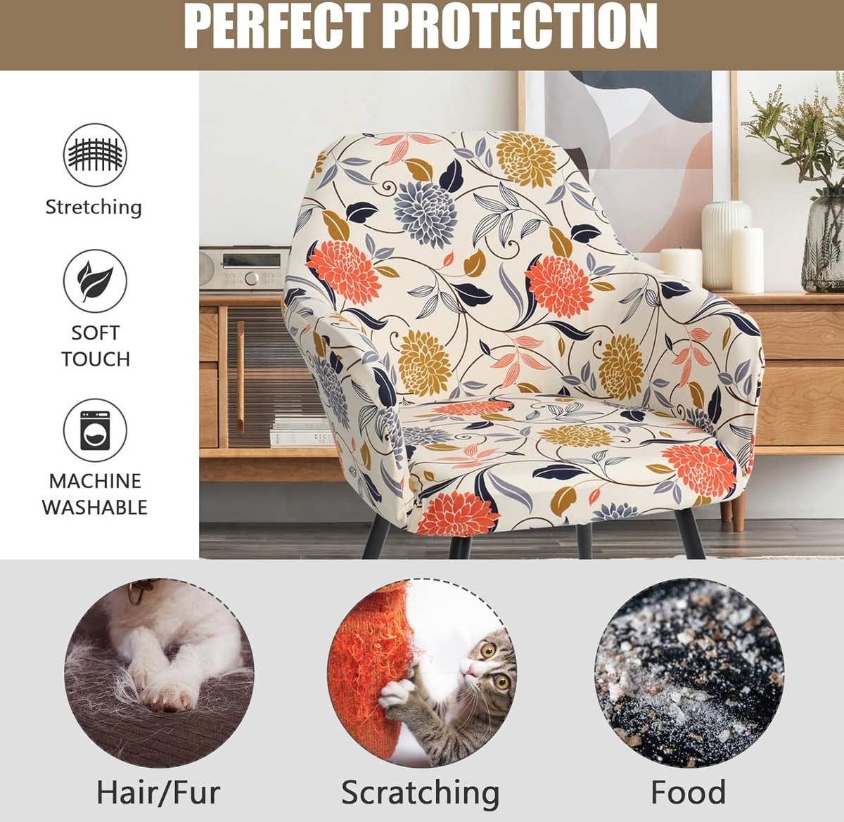 Stoelhoezen, rekbare stoelhoes, set van 2, kantelbare stoelen met armleuningen, afneembare hoes voor bureaustoelen, eetkamerstoelen, make-uptafel, stoel, keukenstoelen