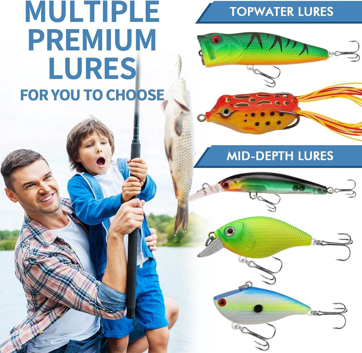 Vis Lokken Set met Tackle Box voor Snoek Baars Forel Makreel Kabeljauw Zee - Vis Accessoires Kit - Zachte Plastic Lokken Wormen Spinnerbaits - Crankbaits Jigs Hoofd Haken Visgerei -
