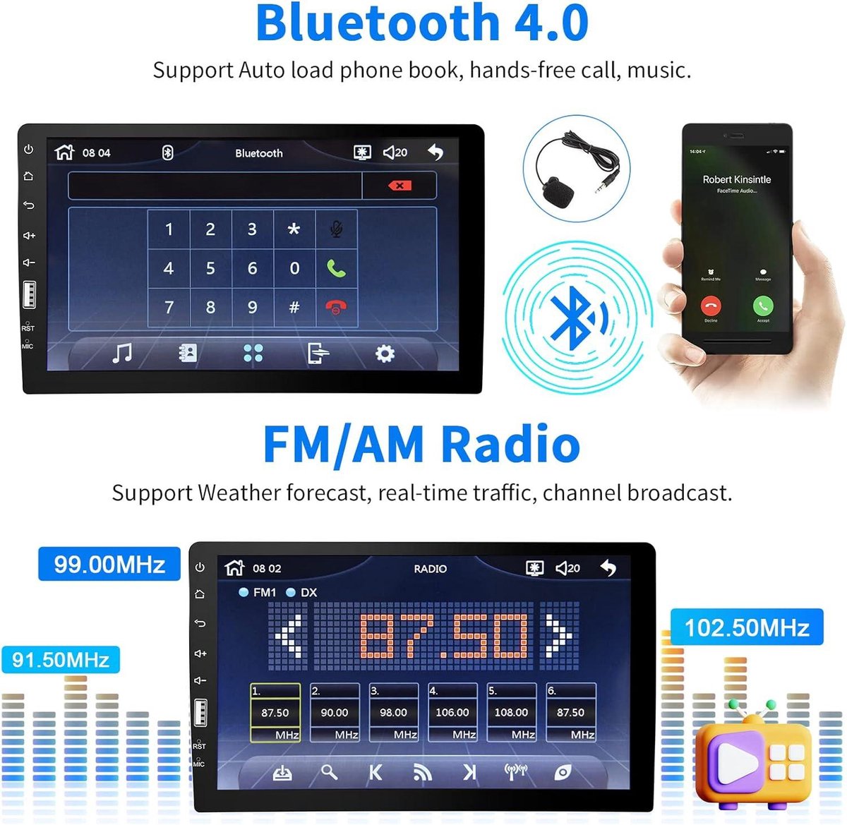 Autoradio 1 DIN 9 Inch Scherm - Compatibel met Apple Carplay en Android Auto - Bluetooth Handsfree - FM Radio - SWC Spiegellink - USB + Achteruitrijcamera Carplay scherm