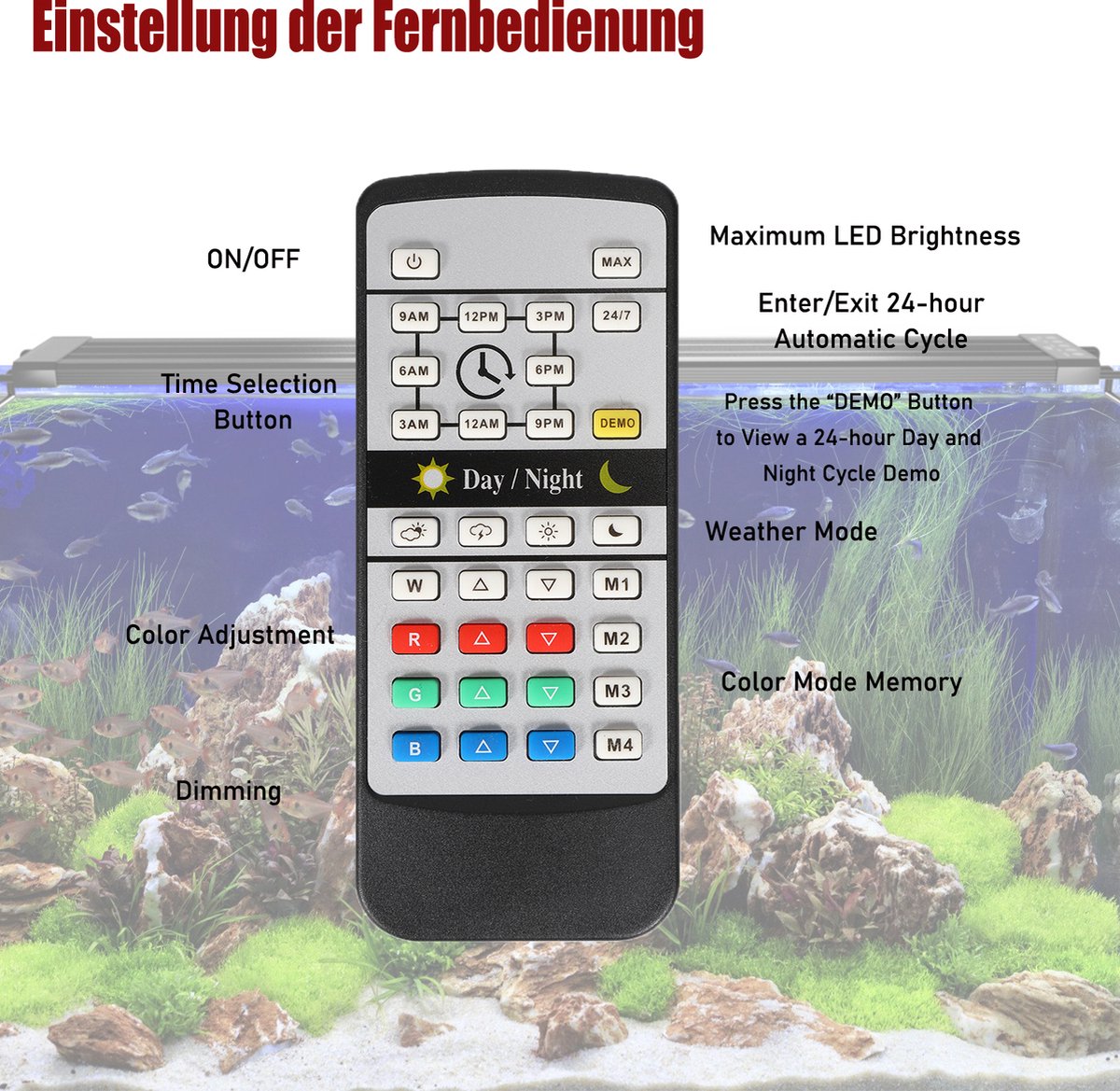 45W LED aquariumverlichting met timer voor zoutwateraquaria RGB decoratie waterdicht, 120-150CM, Incl. Afstandsbediening